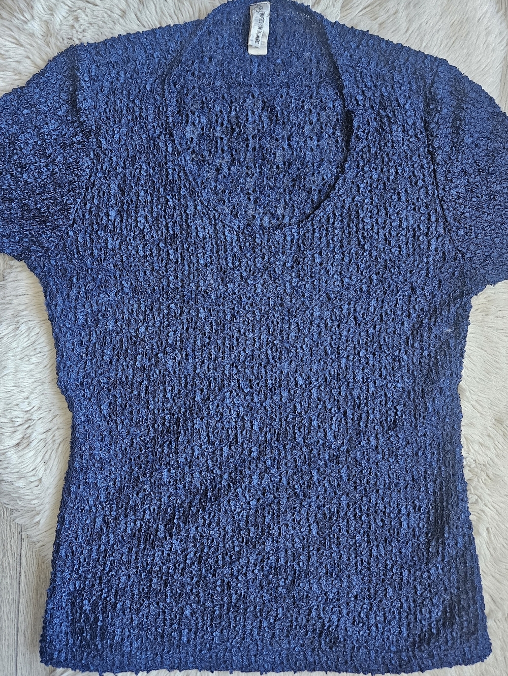 [5/35$]🔥Popcorn Texture Top Navy Blue Y2K Stretch Shirt Medium Women Trendy🔥